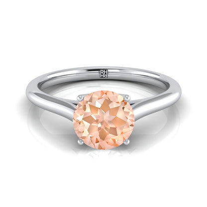 18K White Gold Round Brilliant Morganite Cathedral Style Comfort Fit Solitaire Engagement Ring