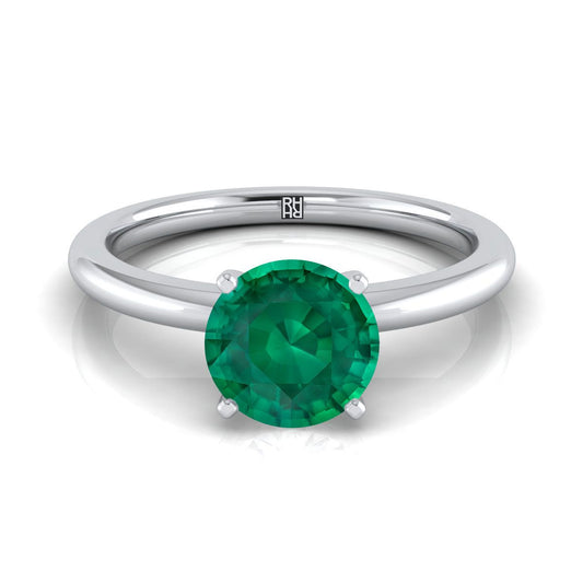 14K White Gold Round Brilliant Emerald Round Comfort Fit Claw Prong Solitaire Engagement Ring