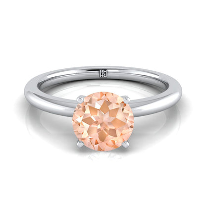 14K White Gold Round Brilliant Morganite Round Comfort Fit Claw Prong Solitaire Engagement Ring