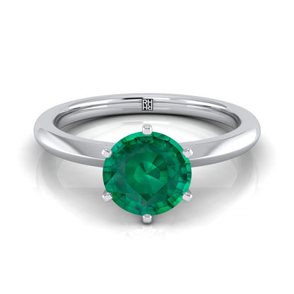 14K White Gold Round Brilliant Emerald Pinched Comfort Fit Claw Prong Solitaire Engagement Ring
