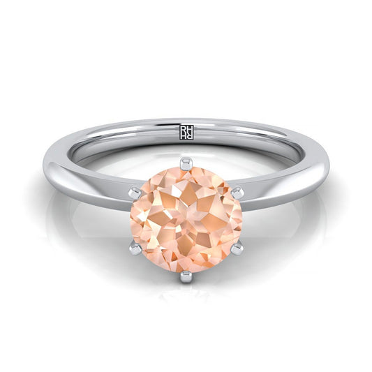 14K White Gold Round Brilliant Morganite Pinched Comfort Fit Claw Prong Solitaire Engagement Ring