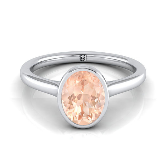 18K White Gold Oval Morganite Simple Bezel Solitaire Engagement Ring
