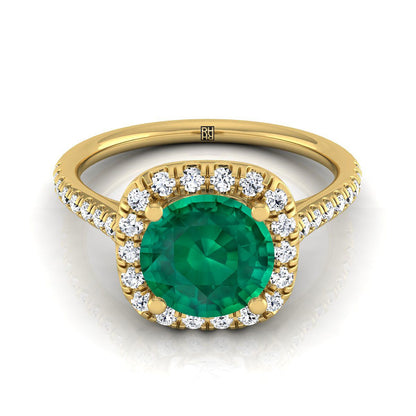 18K Yellow Gold Round Brilliant Emerald Simple Prong Set Halo Engagement Ring -1/3ctw
