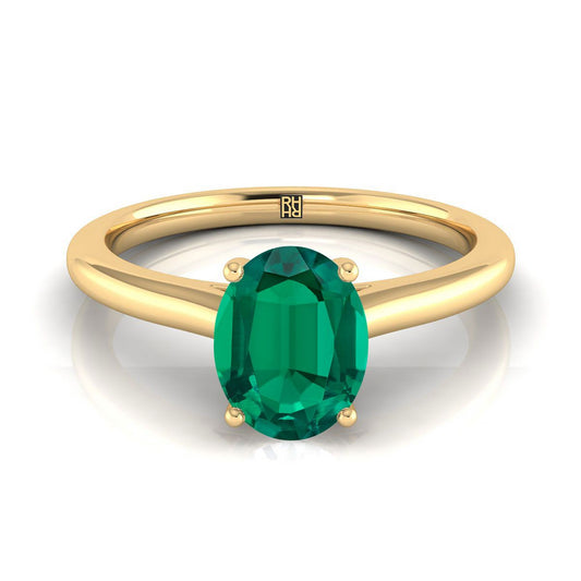 14K Yellow Gold Oval Emerald Pinched Comfort Fit Claw Prong Solitaire Engagement Ring