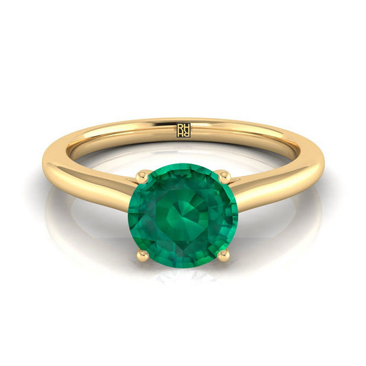 14K Yellow Gold Round Brilliant Emerald Pinched Comfort Fit Claw Prong Solitaire Engagement Ring