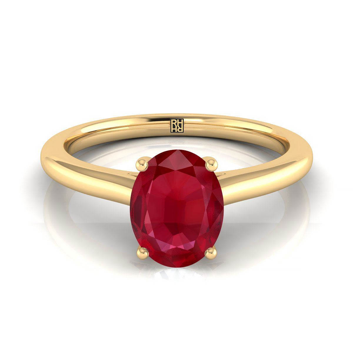 14K Yellow Gold Oval Ruby Pinched Comfort Fit Claw Prong Solitaire Engagement Ring