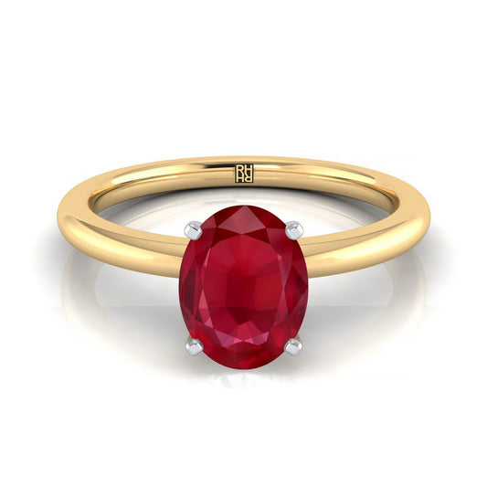 14K Yellow Gold Oval Ruby Round Comfort Fit Claw Prong Solitaire Engagement Ring