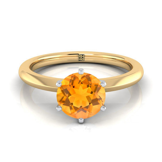 18K Yellow Gold Round Brilliant Citrine Pinched Comfort Fit Claw Prong Solitaire Engagement Ring
