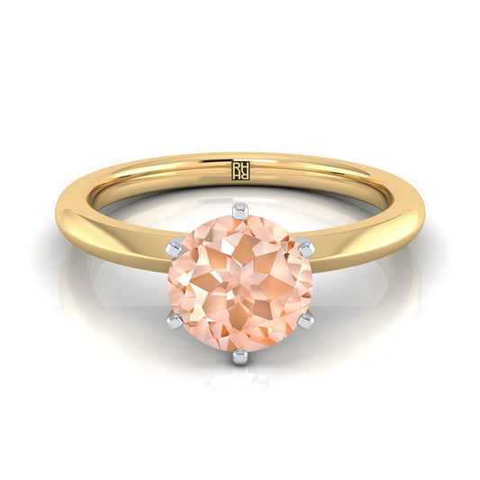 14K Yellow Gold Round Brilliant Morganite Pinched Comfort Fit Claw Prong Solitaire Engagement Ring