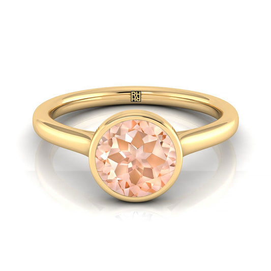 18K Yellow Gold Round Brilliant Morganite Simple Bezel Solitaire Engagement Ring