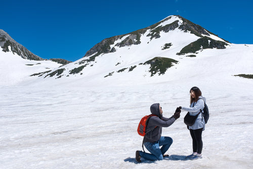 Proposing on an Icy Mountain with a Sparkling Diamond