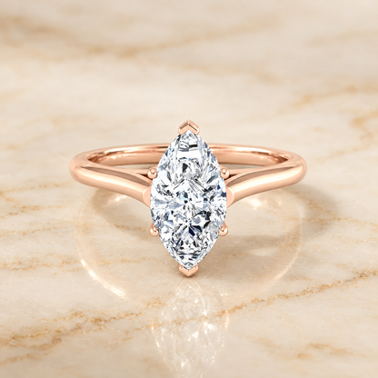 The Ellie Cathedral Comfort Fit Solitaire Marquise Engagement Ring Setting in 14K Rose Gold
