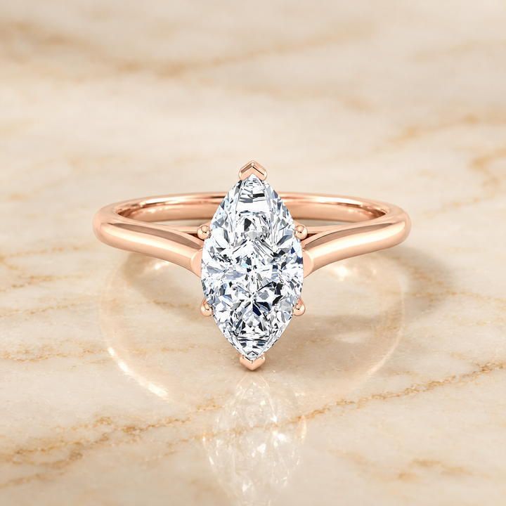 The Ellie Cathedral Comfort Fit Solitaire Marquise Engagement Ring Setting in 14K Rose Gold