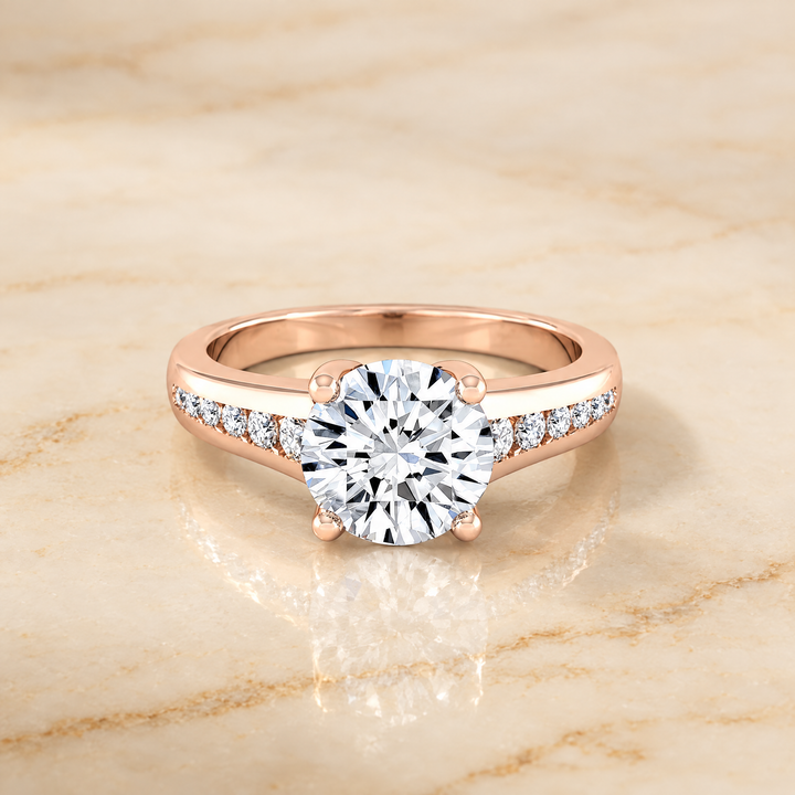 Round engagement ring setting in 14K Rose Gold, Stevie Contemporary Channel Round | RockHer