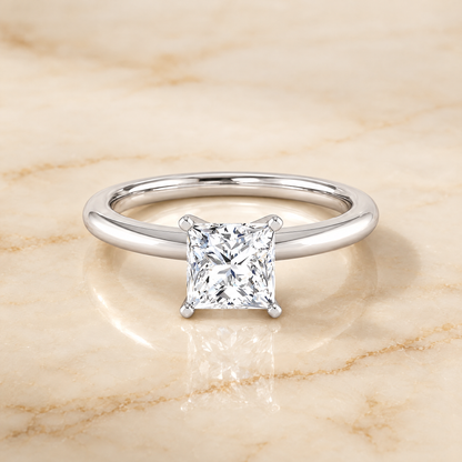 The Floria Comfort Fit Claw Prong Solitaire Princess Cut Engagement Ring Setting in Platinum
