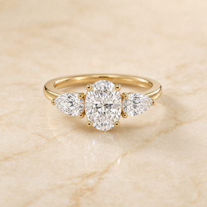 The Angelica Three Stone Matched Oval Engagement Ring Setting in 18K Yellow Gold