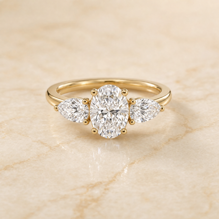 The Angelica Three Stone Matched Oval Engagement Ring Setting in 18K Yellow Gold