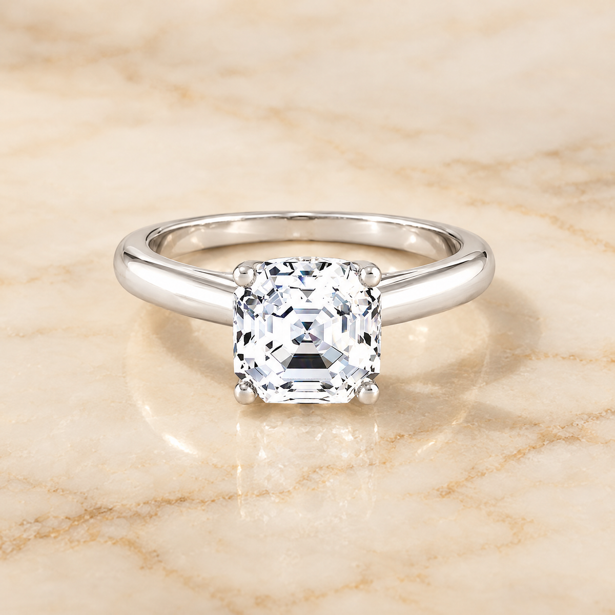 The Rio Scroll Gallery Comfort Fit Solitaire Asscher Cut Engagement Ring Setting in Platinum