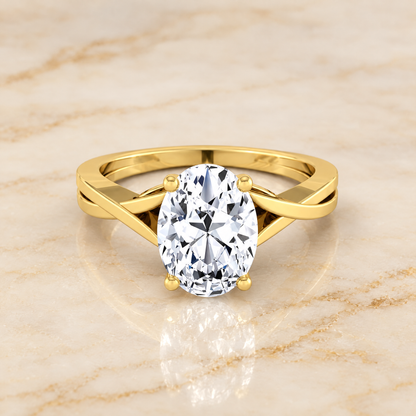 The Priscilla Delicate Twist Cathedral Solitaire Oval Engagement Ring Setting in 18K Yellow Gold