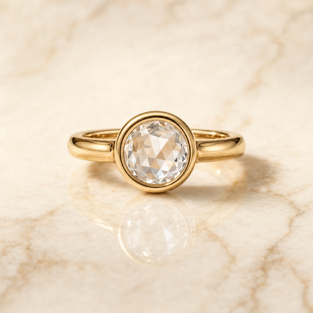 The Agnes Bezel Solitaire In Rose Cut Engagement Ring Setting in 18K Yellow Gold