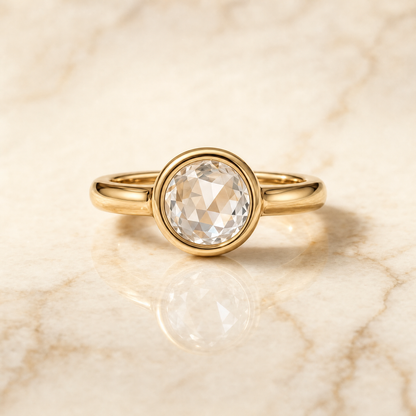 The Agnes Bezel Solitaire In Rose Cut Engagement Ring Setting in 18K Yellow Gold