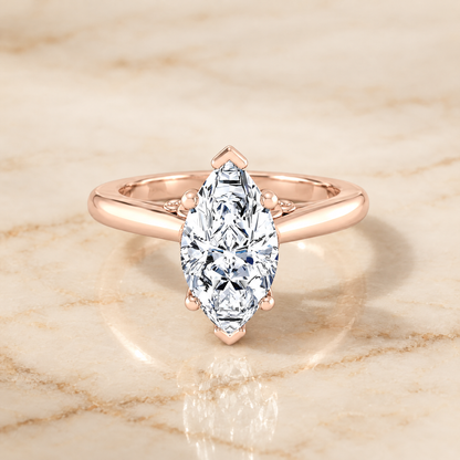 The Rio Scroll Gallery Comfort Fit Solitaire Marquise Engagement Ring Setting in 14K Rose Gold