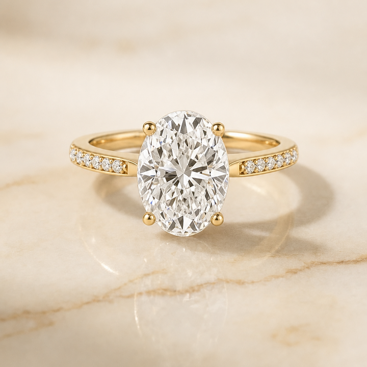 The Carrie Pavé Oval Engagement Ring Setting in 18K Yellow Gold