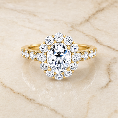 The Alannah Luxe French Pavé Halo Oval Engagement Ring Setting in 18K Yellow Gold