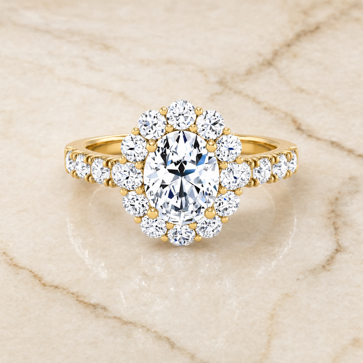 The Alannah Luxe French Pavé Halo Oval Engagement Ring Setting in 18K Yellow Gold