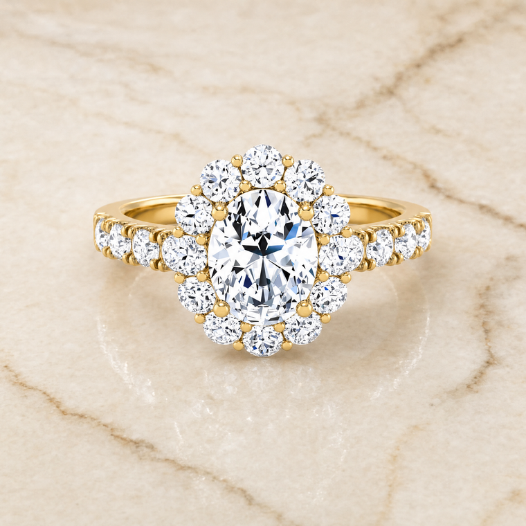 The Alannah Luxe French Pavé Halo Oval Engagement Ring Setting in 18K Yellow Gold
