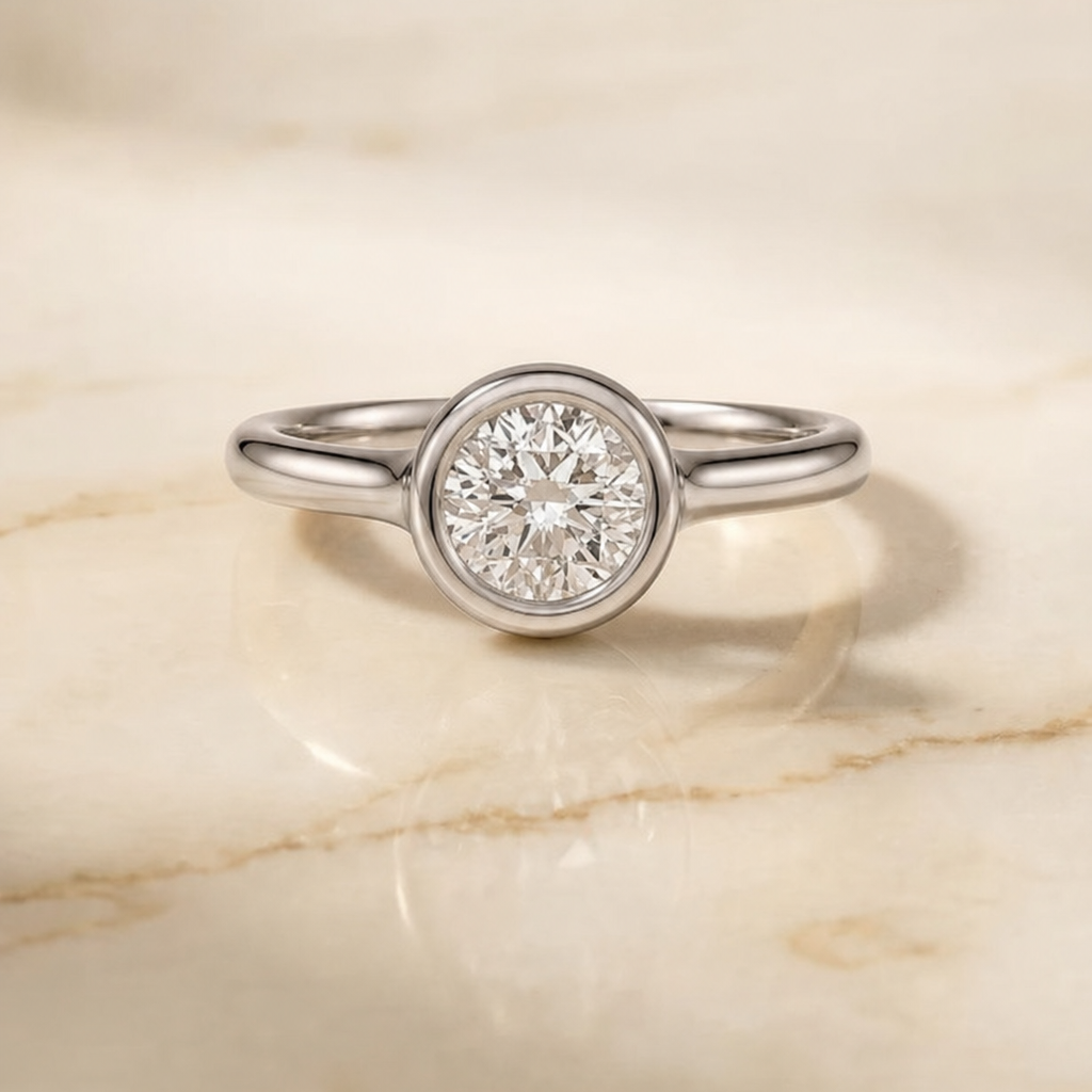 The Agnes Bezel Solitaire In Round Engagement Ring Setting in Platinum