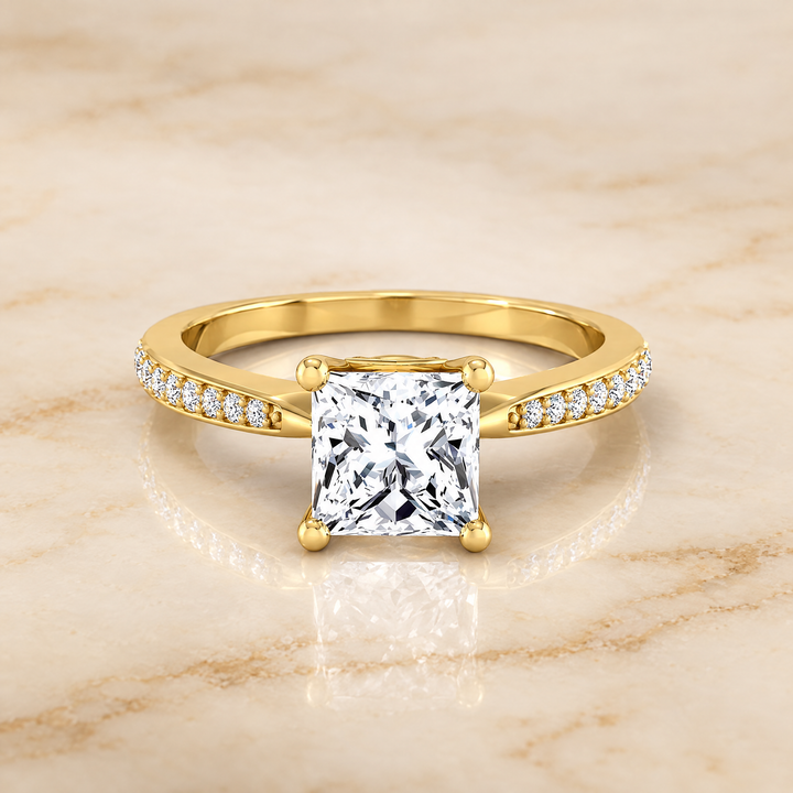 The Carrie Pavé Princess Cut Engagement Ring Setting in 18K Yellow Gold