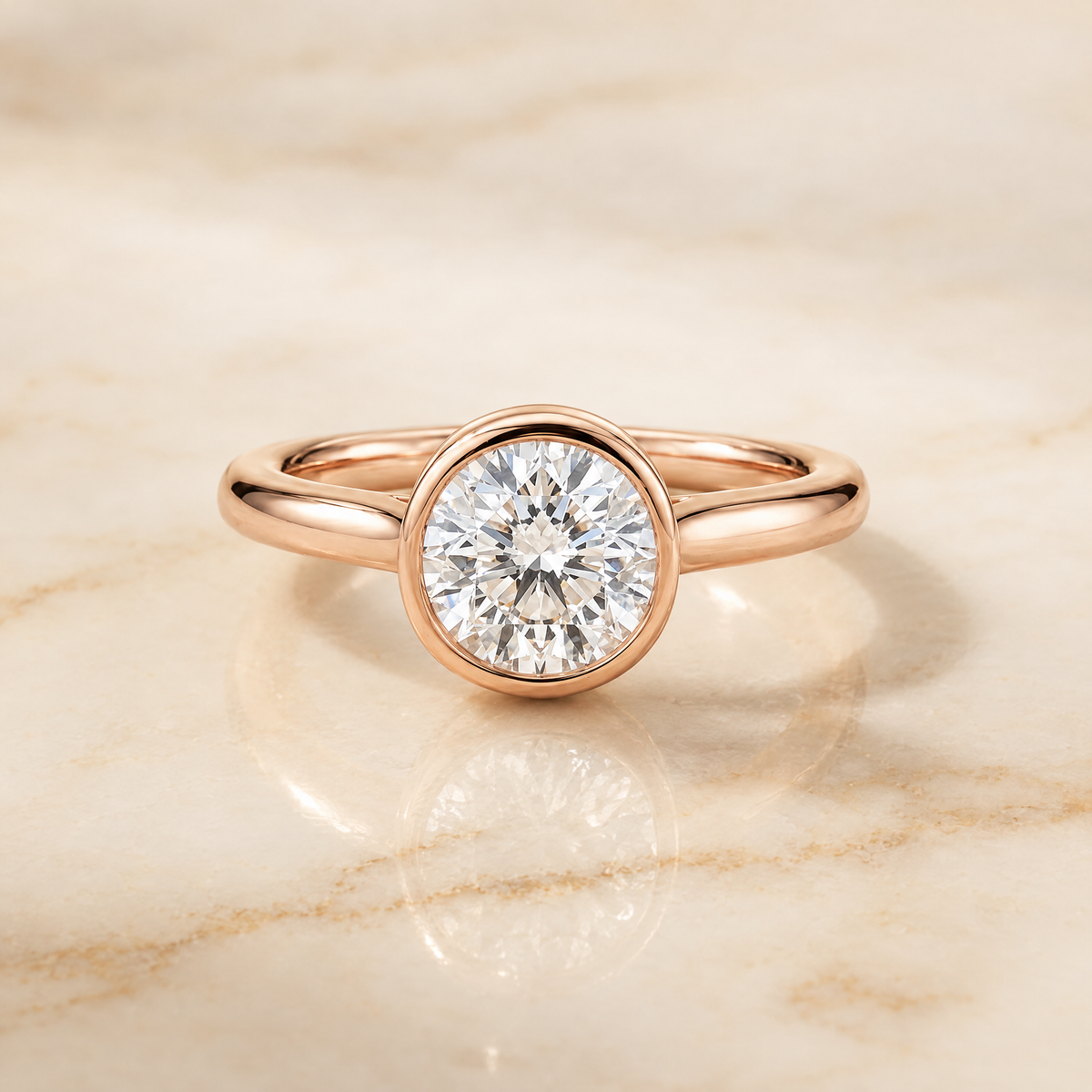 The Duran Simple Bezel Solitaire Round Engagement Ring Setting in 14K Rose Gold