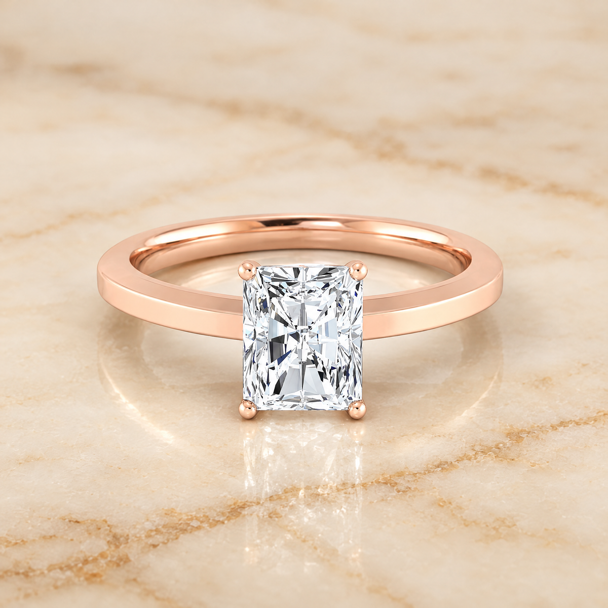 The Carmen Beveled Edge Comfort Fit Solitaire Radiant Cut Engagement Ring Setting in 14K Rose Gold