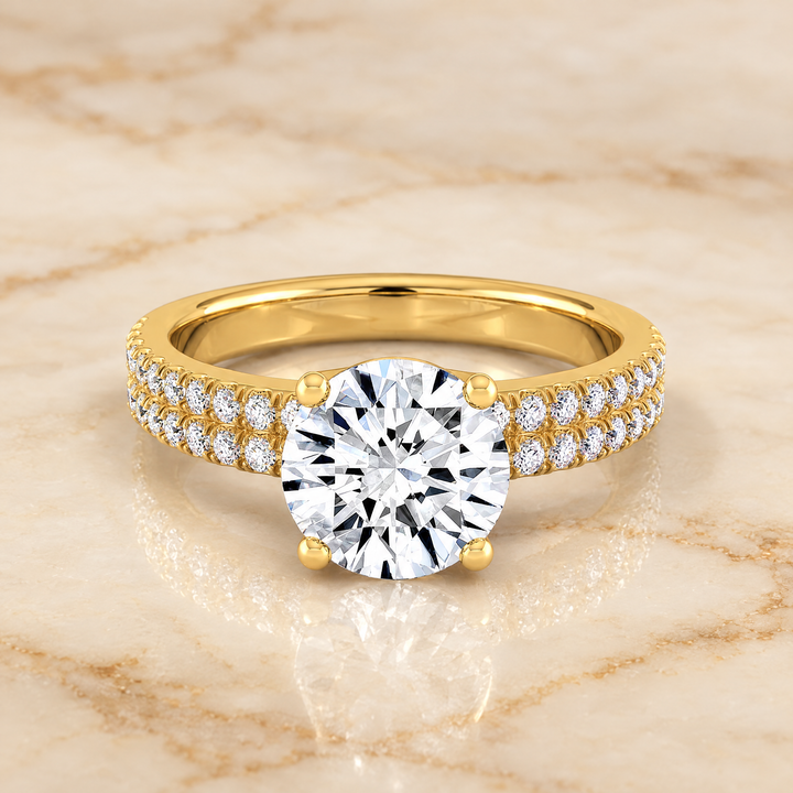 The Gwen Double Row Micro Set Pavé Round Engagement Ring Setting in 18K Yellow Gold