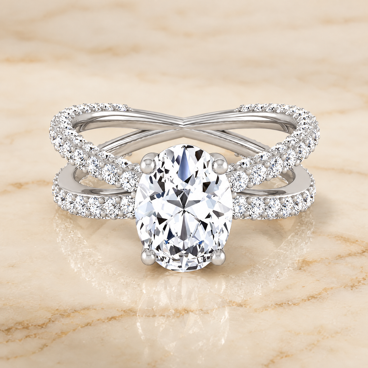 The Sadie Twisted Pavé Oval Engagement Ring Setting in 18K White Gold