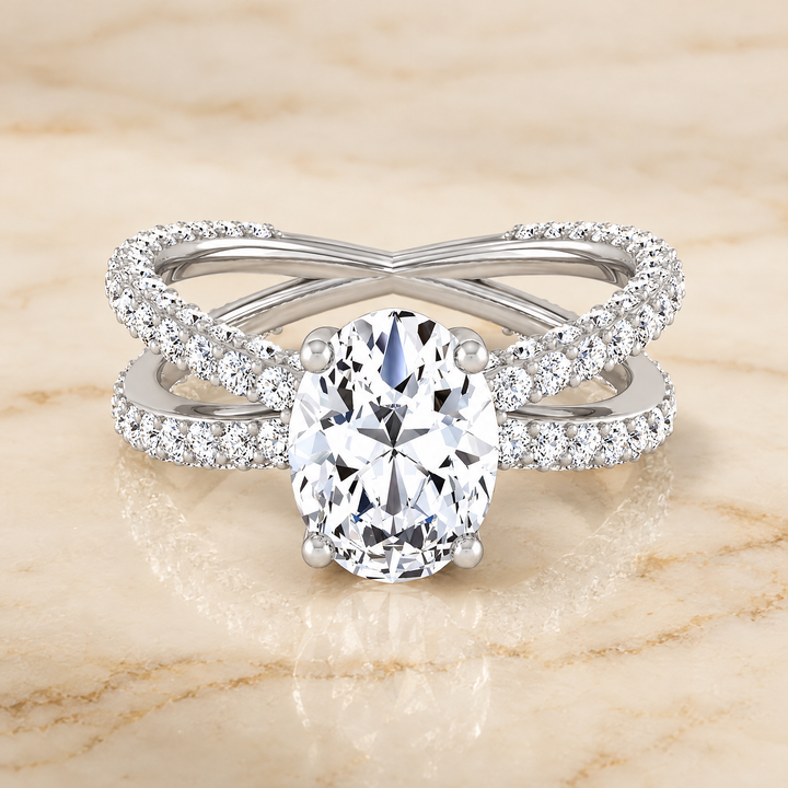 The Sadie Twisted Pavé Oval Engagement Ring Setting in Platinum