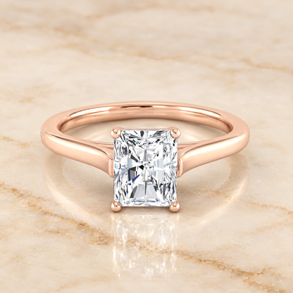 The Juliette Elegant Cathedral Squared Edge Solitaire Radiant Cut Engagement Ring Setting in 14K Rose Gold