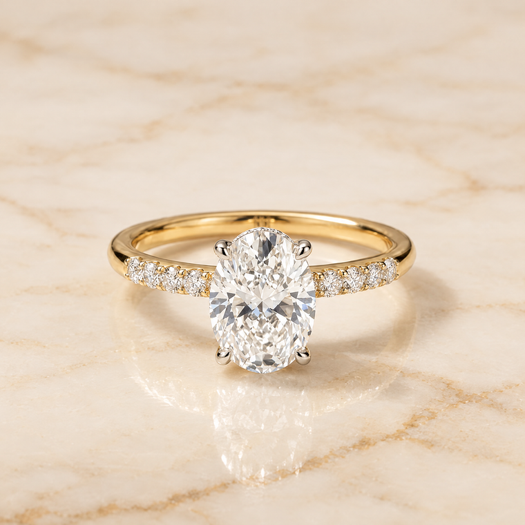 The Abbey Hidden Halo Pavé Oval Engagement Ring Setting in 18K Yellow Gold