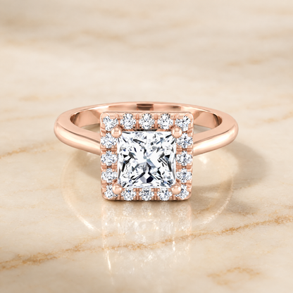 The Kate Classic French Pavé Halo Princess Cut Engagement Ring Setting in 14K Rose Gold