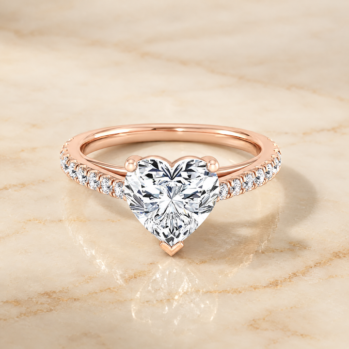 The Donna Cathedral French Pavé Solitaire Heart Engagement Ring Setting in 14K Rose Gold