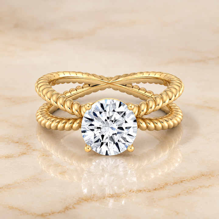 The Nona Twisted Rope Solitaire Round Engagement Ring Setting in 18K Yellow Gold