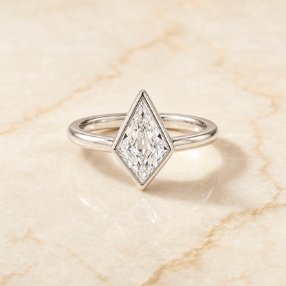 The Agnes Bezel Solitaire In Kite Engagement Ring Setting in 18K White Gold