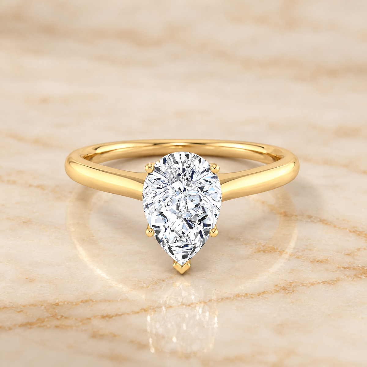 The Rosanna Cathedral Surprise Stone Solitaire Pear Engagement Ring Setting in 18K Yellow Gold