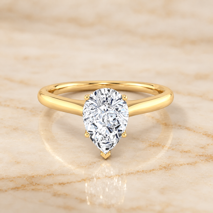 The Rosanna Cathedral Surprise Stone Solitaire Pear Engagement Ring Setting in 18K Yellow Gold