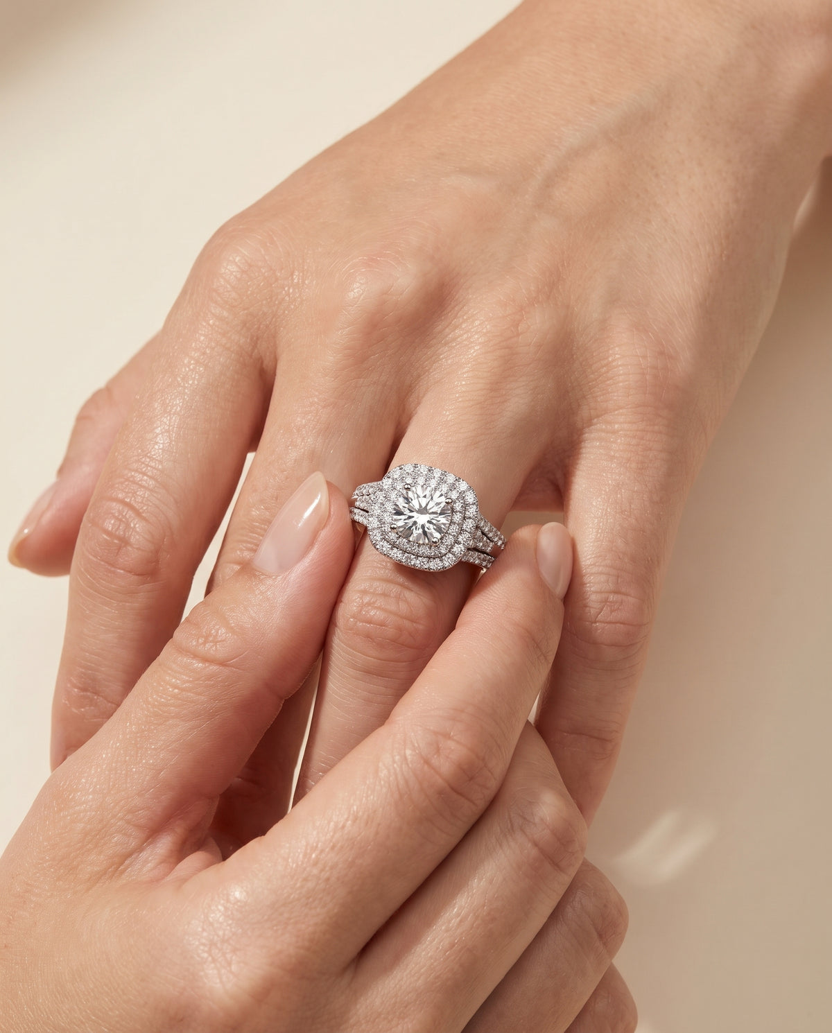The Lyra Double Halo Round Engagement Ring Setting in Platinum