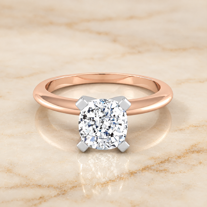 The Lolette Classic Low Base Solitaire Cushion Cut Engagement Ring Setting in 14K Rose Gold