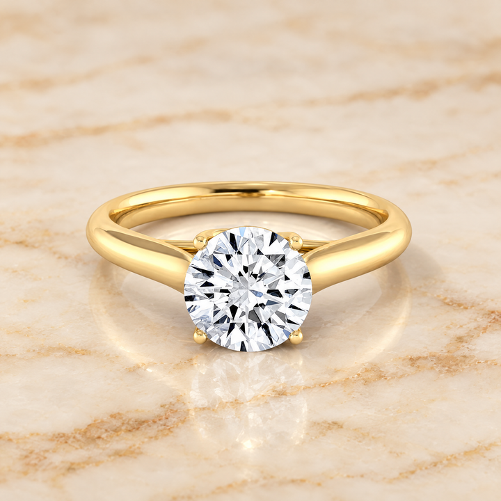 The Rosalie Scroll Gallery Solitaire Round Engagement Ring Setting in 18K Yellow Gold