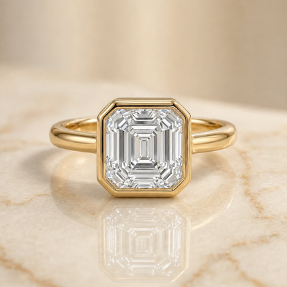 The Agnes Square Bezel Solitaire In Step Engagement Ring Setting in 18K Yellow Gold