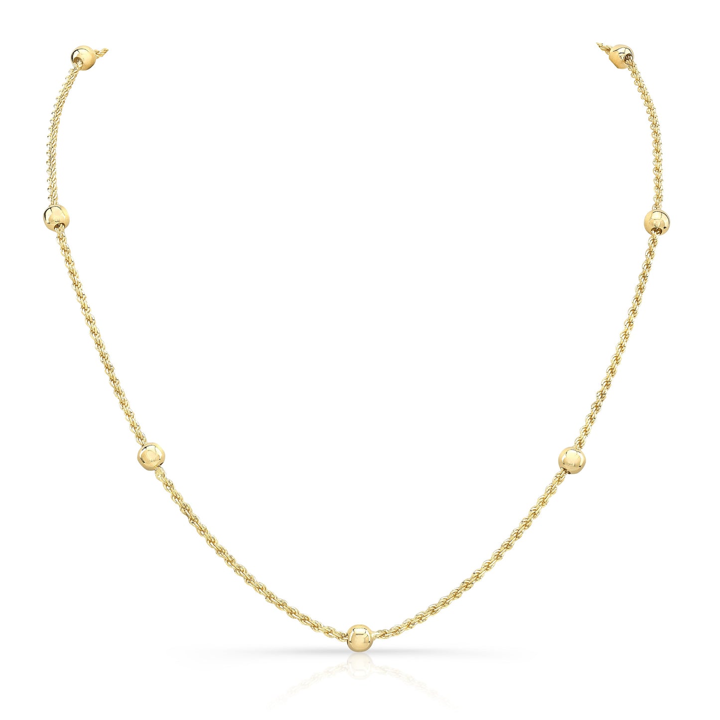 14K Yellow Gold Beaded Station Chain Necklace, 18 Inch – side profile | RockHer
